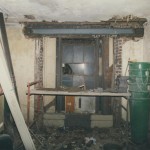 Rear room under renovation in the 1990s showing replacement window head 